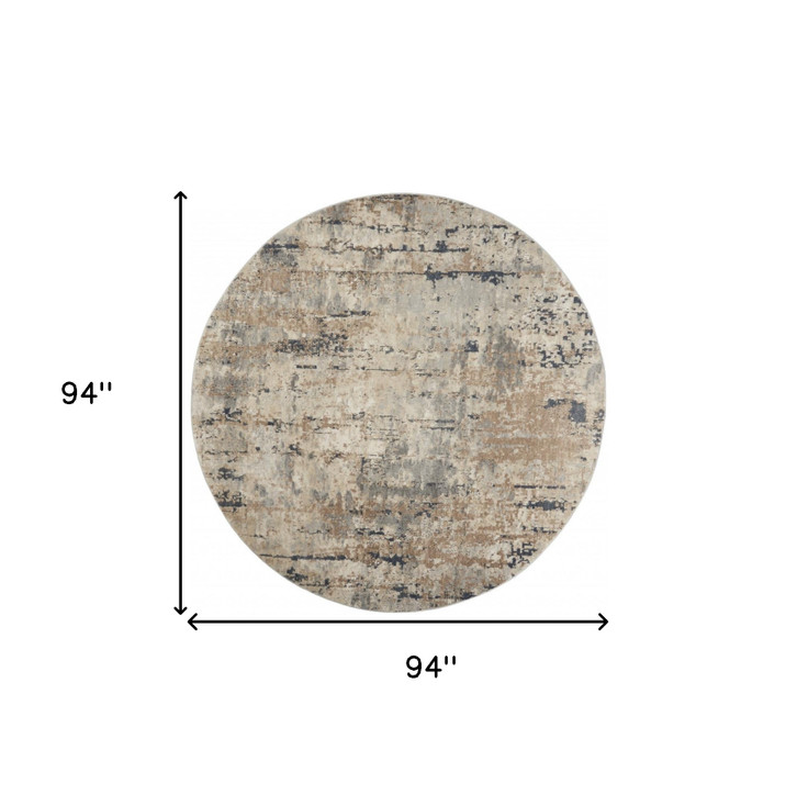 8 x 8' Beige and Grey Round Abstract Power Loom Non Skid Area Rug
