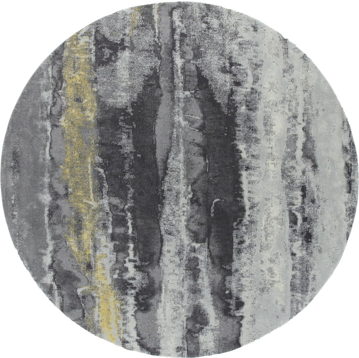 8' Gray and Black Round Abstract Stain Resistant Area Rug