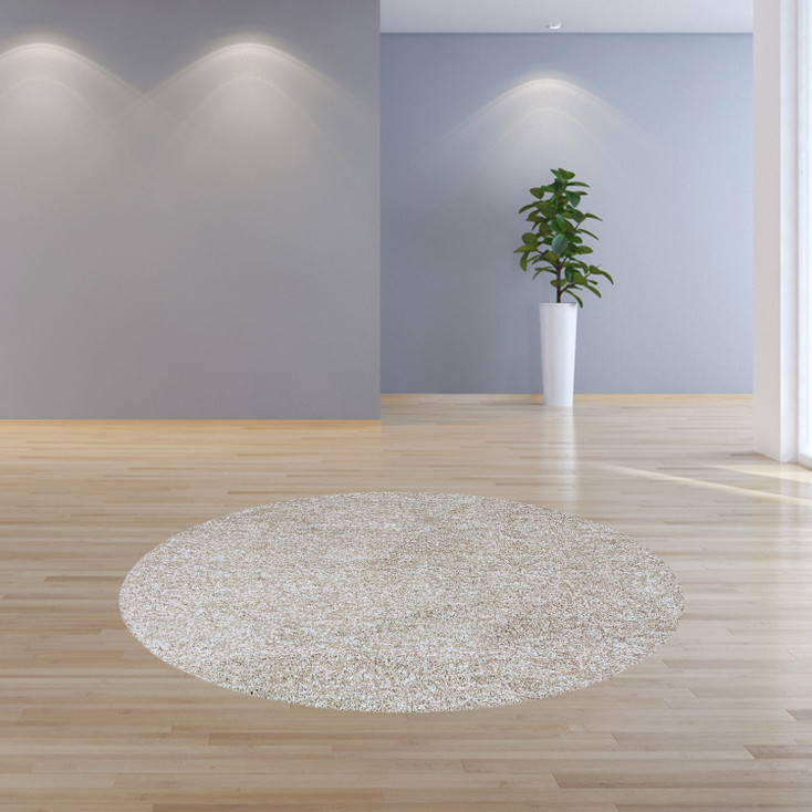 8' Round Polyester Ivory Heather Area Rug