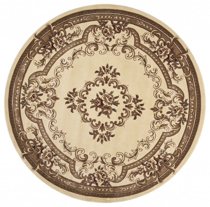 8' Ivory Round Floral Area Rug