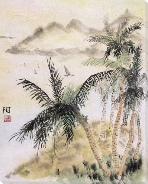 Palm Trees Wrapped Canvas Giclee Print Wall Art