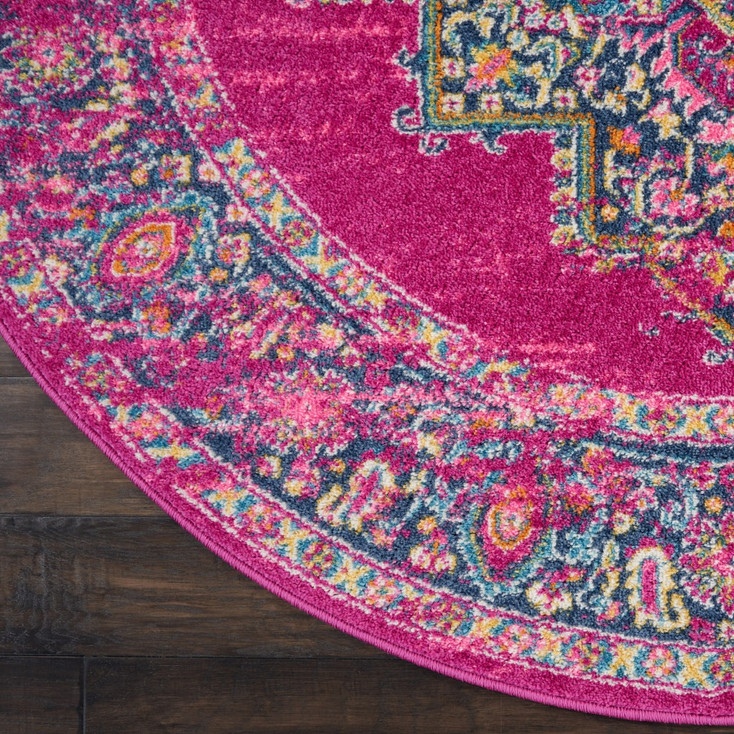 8' Fuchsia Round Power Loom Polypropylene Area Rug