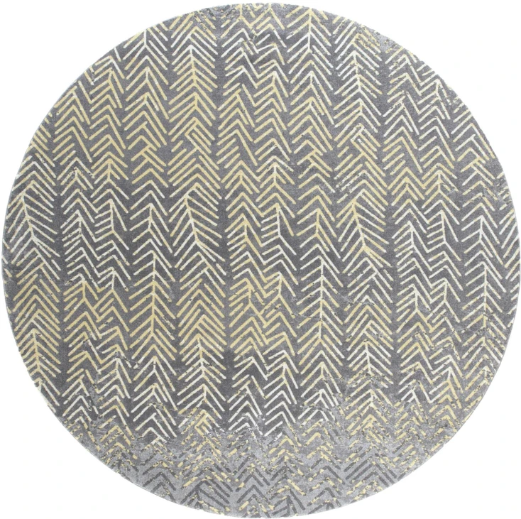 8' Gray Yellow and White Round Abstract Stain Resistant Area Rug