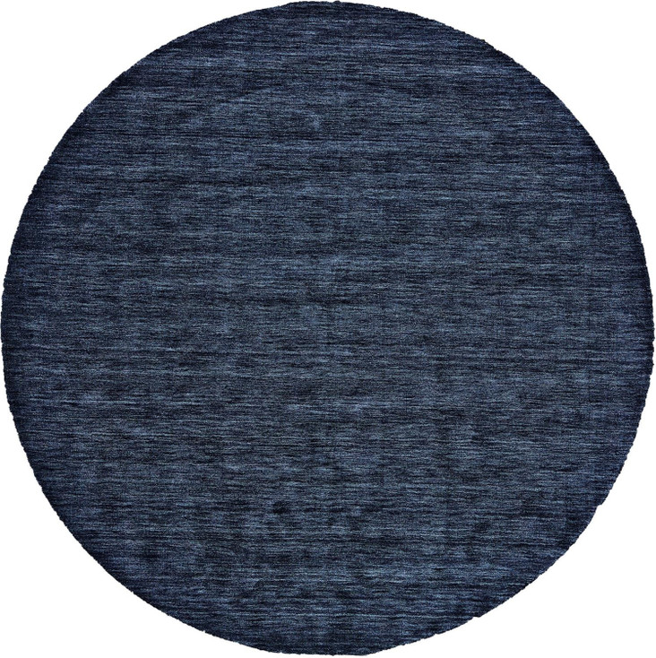 8' Blue Round Wool Hand Woven Stain Resistant Area Rug