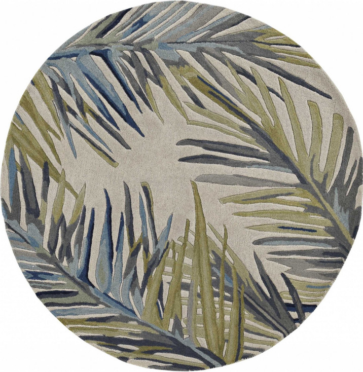 8' Ivory Hand Tufted Tropical Palms Round Indoor Area Rug