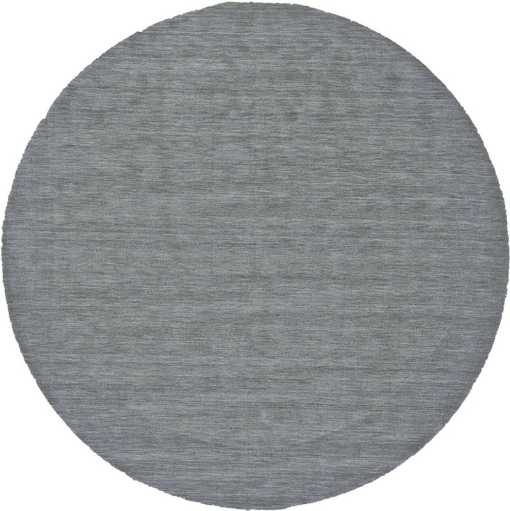 8' Gray and Blue Round Wool Hand Woven Stain Resistant Area Rug