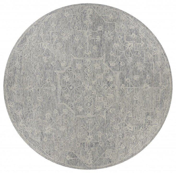 8' Round Gray Floral Finesse Area Rug