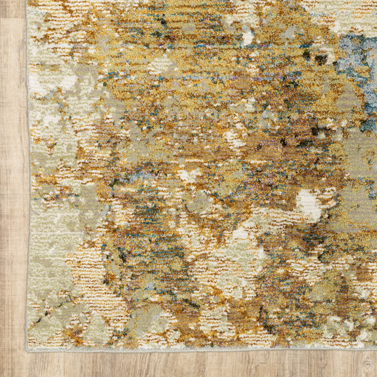 8' Round Modern Abstract Gold and Beige Indoor Area Rug