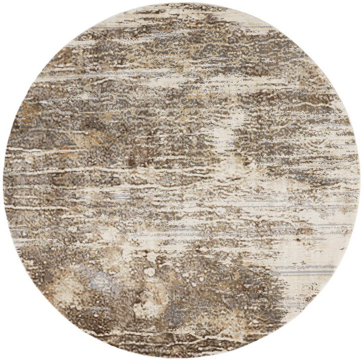 8' Tan Ivory and Brown Round Abstract Area Rug