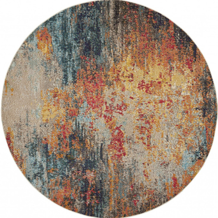 8' x 8' Multicolor Round Abstract Power Loom Non Skid Area Rug