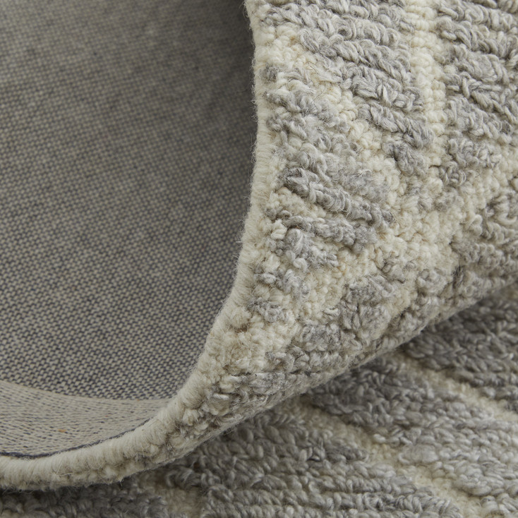 8' Taupe Gray and Ivory Round Wool Geometric Tufted Handmade Area Rug