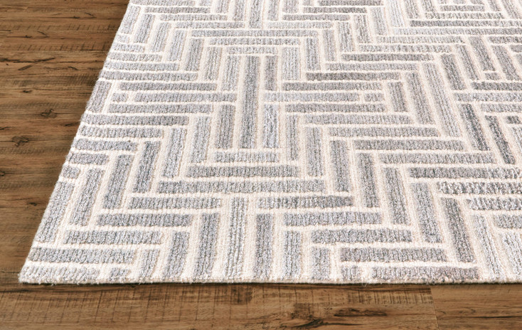 8' Taupe Gray and Tan Round Wool Geometric Tufted Handmade Area Rug