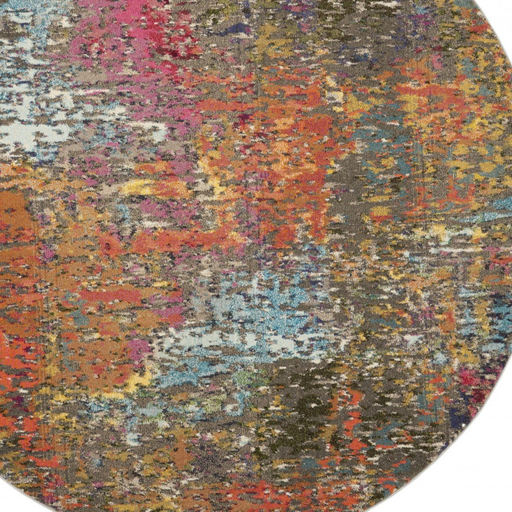8' x 8' Sunset Round Abstract Power Loom Non Skid Area Rug