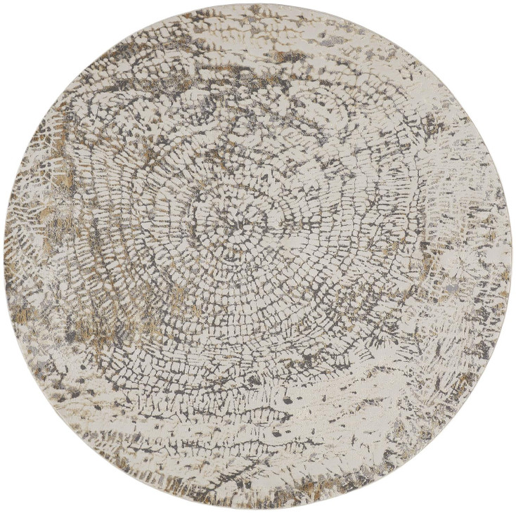 8' Ivory Tan and Gray Round Abstract Area Rug