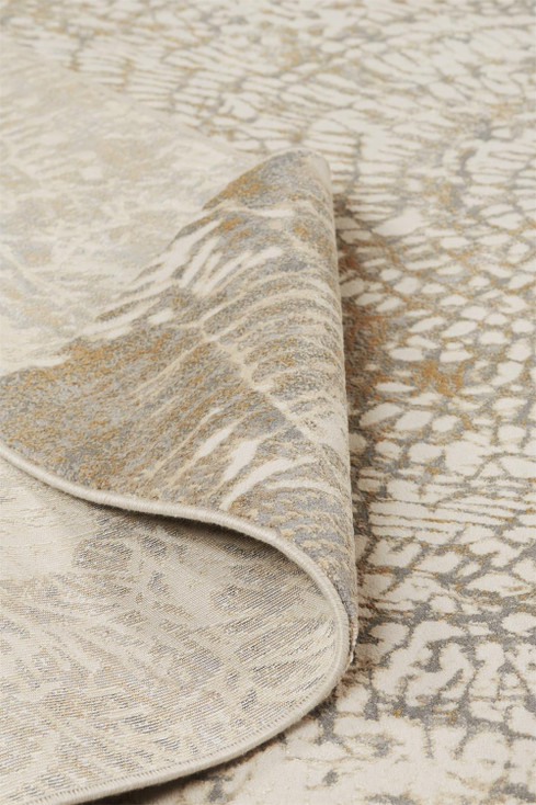 8' Ivory Tan and Gray Round Abstract Area Rug