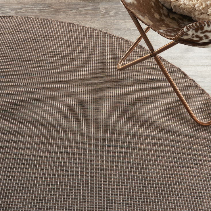 8' Brown Round Power Loom Area Rug