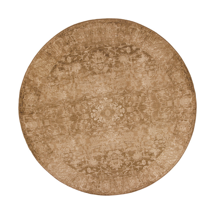 8' Beige Machine Woven Distressed Floral Traditional Round Indoor Area Rug