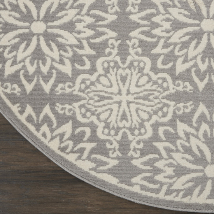 8' Gray Round Floral Power Loom Polypropylene Area Rug