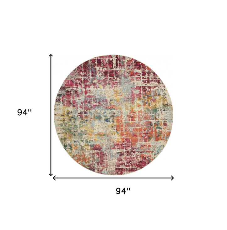 8' x 8' Pink Round Abstract Power Loom Distressed Non Skid Area Rug