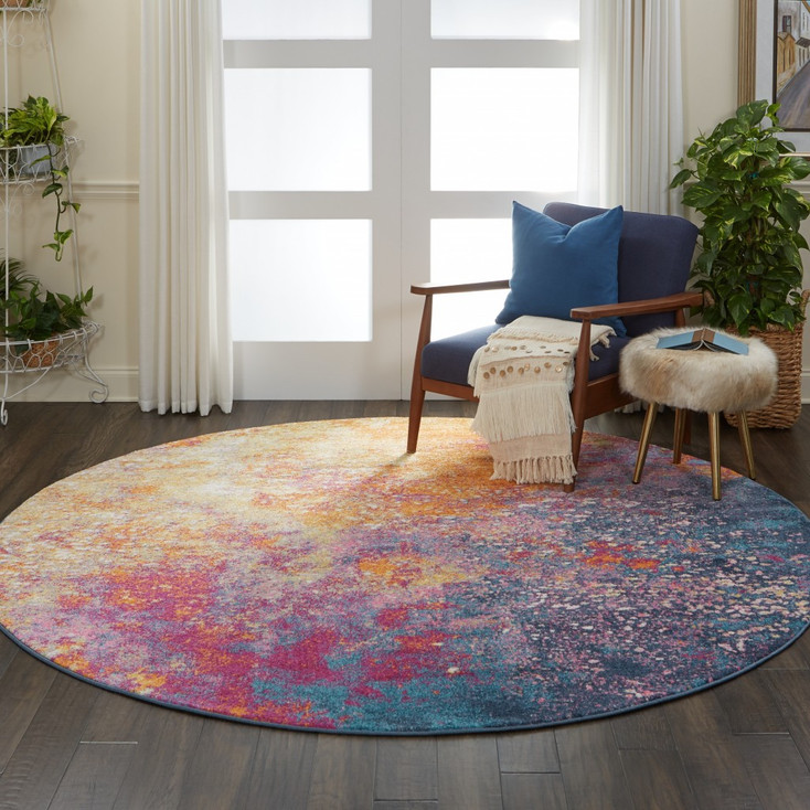 8' Sunset Round Abstract Power Loom Area Rug