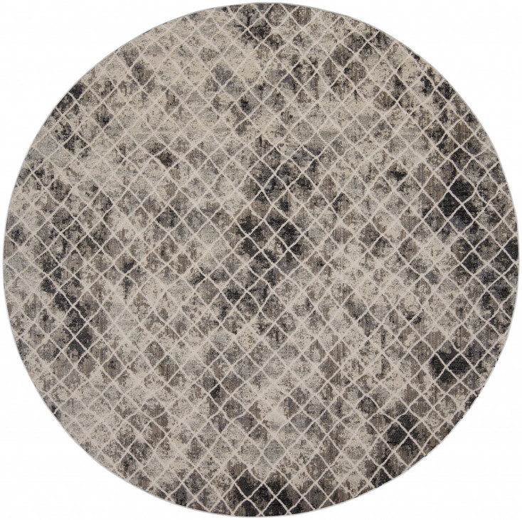9' Ivory Gray and Taupe Round Abstract Stain Resistant Area Rug