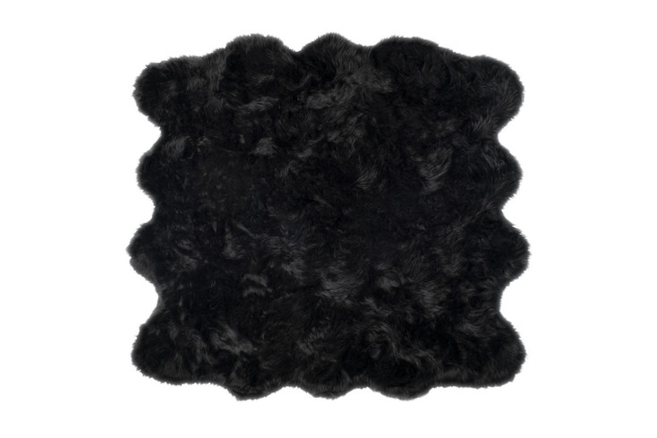 6' x 6' Black Faux Fur Washable Non Skid Area Rug