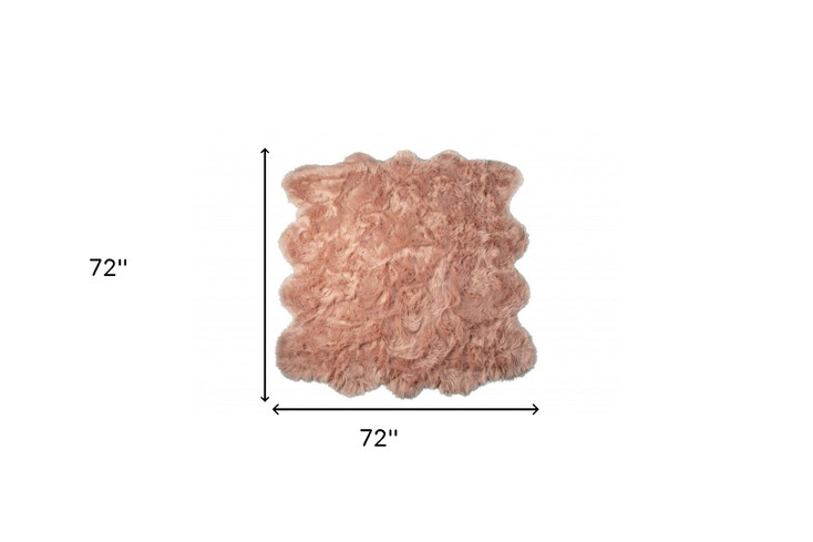 6' x 6' Dusty Rose Faux Fur Washable Non Skid Area Rug