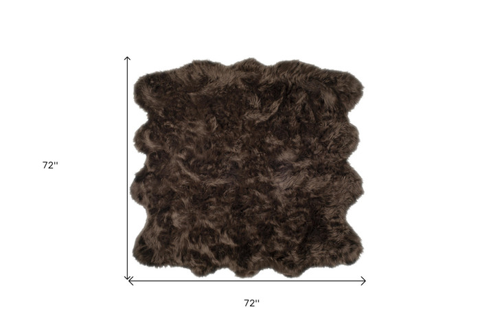 6' x 6' Chocolate Faux Fur Washable Non Skid Area Rug