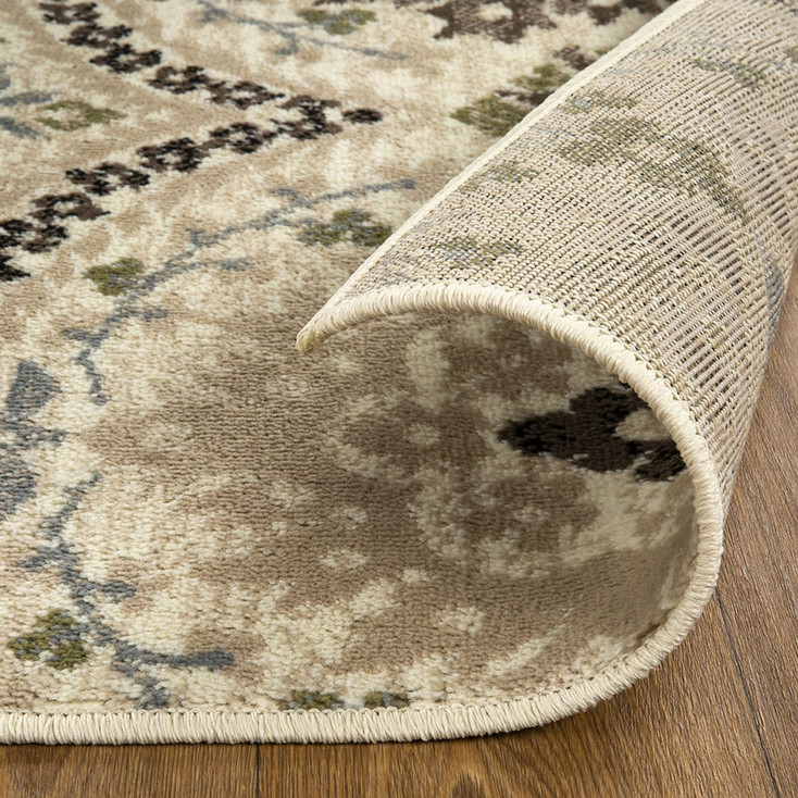 5' Square Ivory Gray and Olive Square Floral Stain Resistant Area Rug