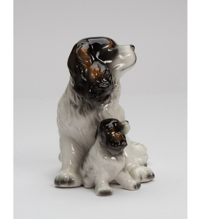Cocker Spaniel Mom and Puppy Porcelain Sculpture