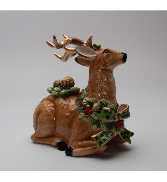 Reindeer with Pine Cone Porcelain Sculpture