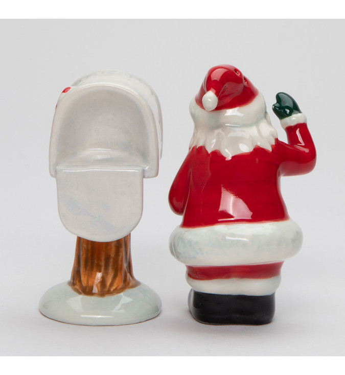 African American Santa Checking His Mailbox Porcelain Salt and Pepper Shakers, Set of 4