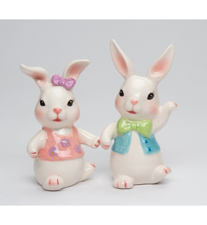 Dancing Bunny Porcelain Salt and Pepper Shakers, Set of 4