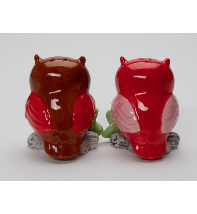 Valentine Owl Bird Porcelain Salt and Pepper Shakers, Set of 4