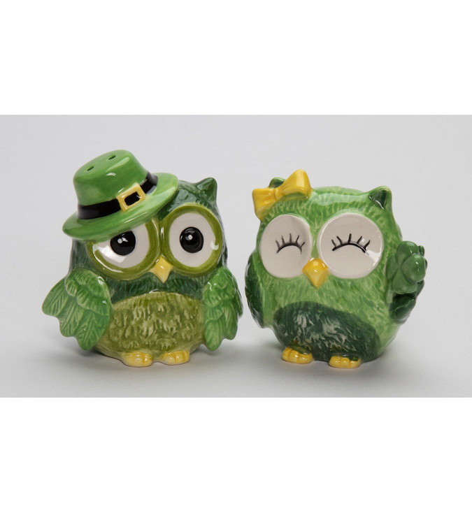 St. Patrick Owl Bird Porcelain Salt and Pepper Shakers, Set of 4