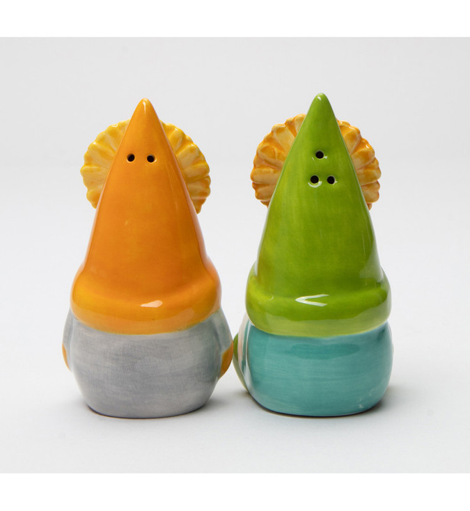 Sunflower Gnome Porcelain Salt and Pepper Shakers, Set of 4