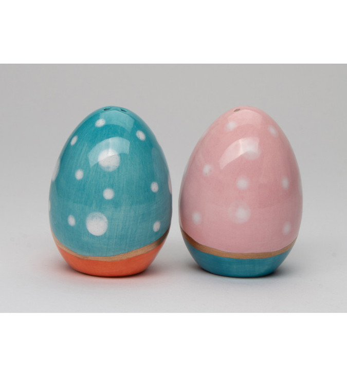Easter Pink and Blue Egg Porcelain Salt and Pepper Shakers, Set of 4