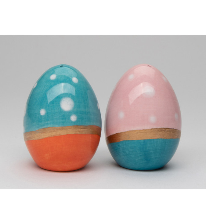 Easter Pink and Blue Egg Porcelain Salt and Pepper Shakers, Set of 4