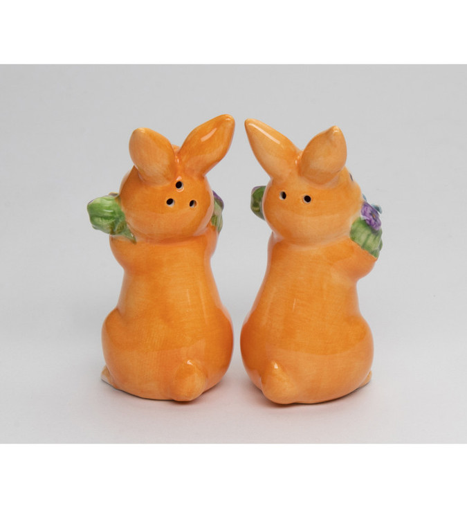 Bunny Holding Flowers Porcelain Salt and Pepper Shakers, Set of 4