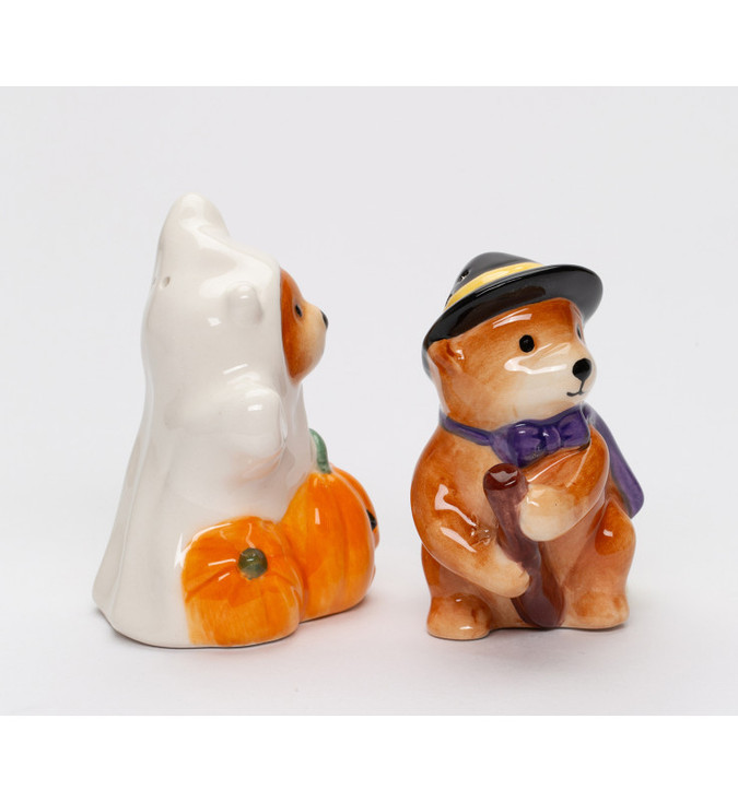 Halloween Bear Witch and Ghost Porcelain Salt and Pepper Shakers, Set of 4