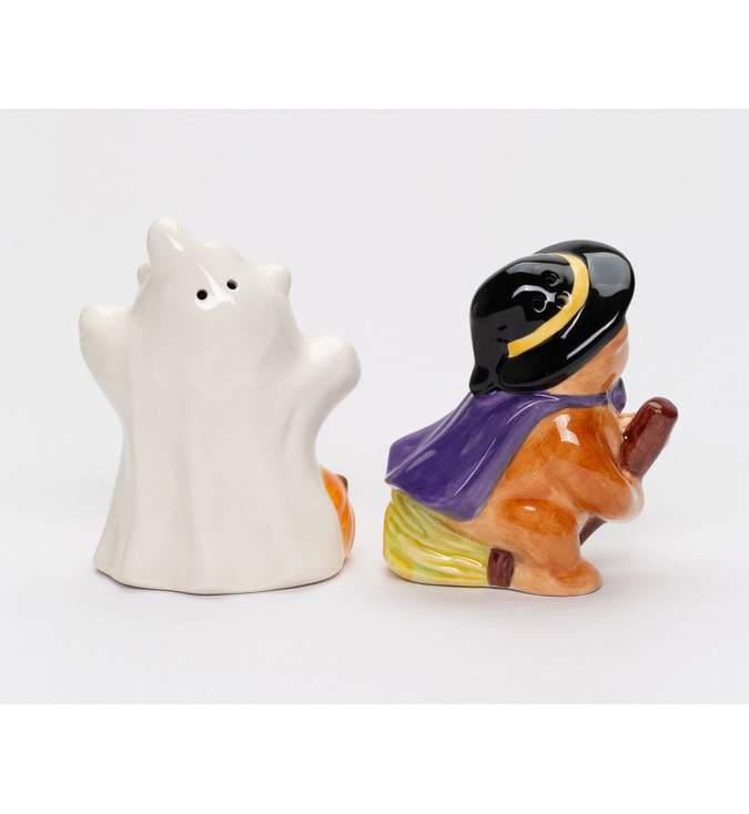Halloween Bear Witch and Ghost Porcelain Salt and Pepper Shakers, Set of 4