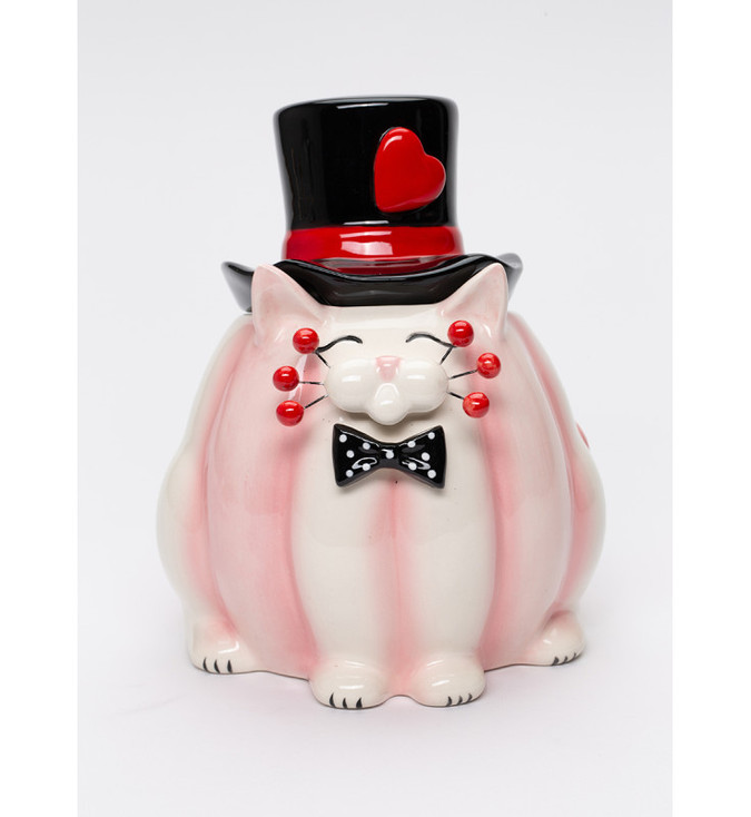 Valentine Whisker Cat Porcelain Candy Jar