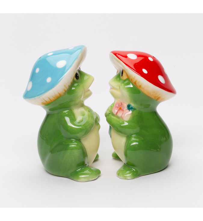 Mushroom Frog Porcelain Salt and Pepper Shakers, Set of 4