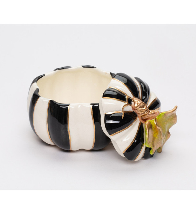 Small Black and White Pumpkin Porcelain Candy Dish with Lid