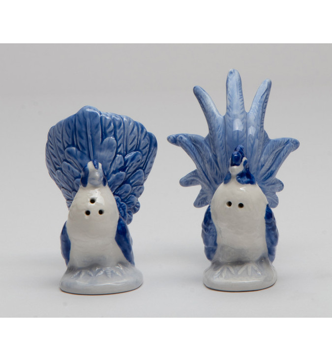 Mini Dutch Blue Rooster Bird Porcelain Salt and Pepper Shakers, Set of 4
