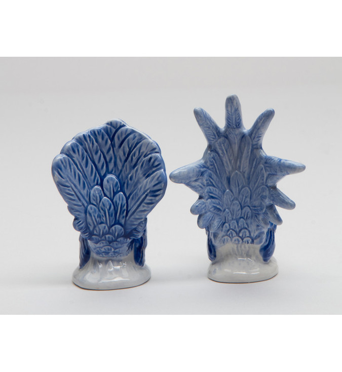 Mini Dutch Blue Rooster Bird Porcelain Salt and Pepper Shakers, Set of 4