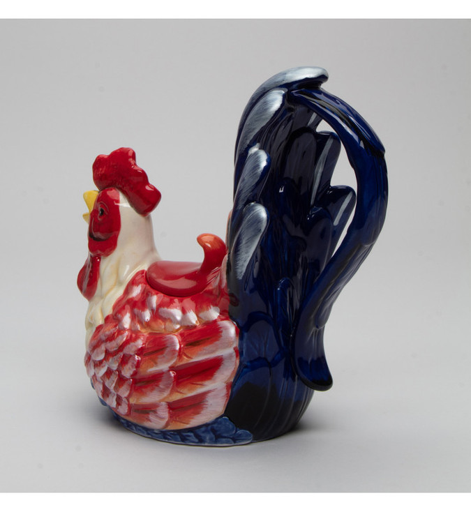 Red and Blue Rooster Bird Porcelain Teapot