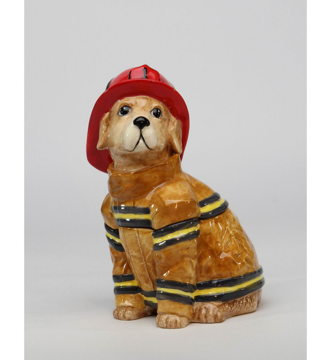 Firefighter Dog Ceramic Cookie Jar