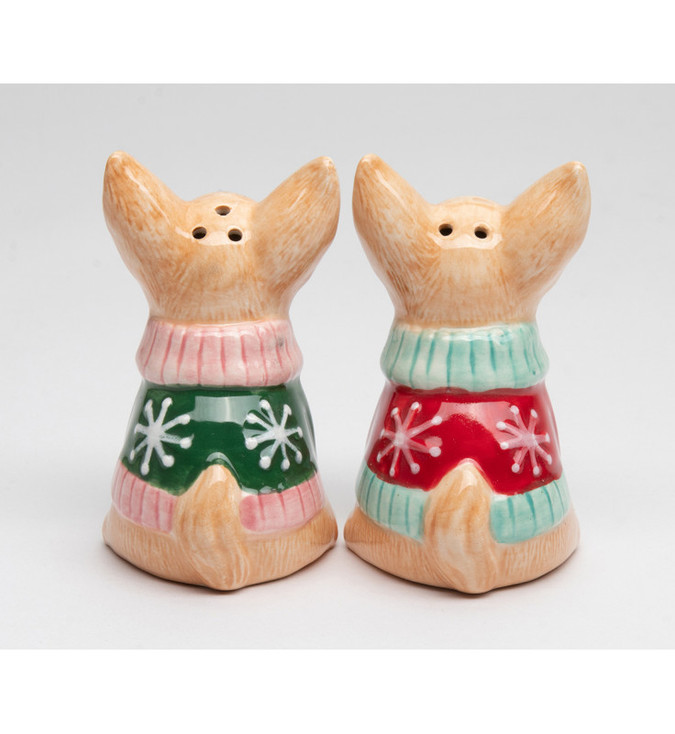 Christmas Chihuahua Dogs Porcelain Salt and Pepper Shakers, Set of 4