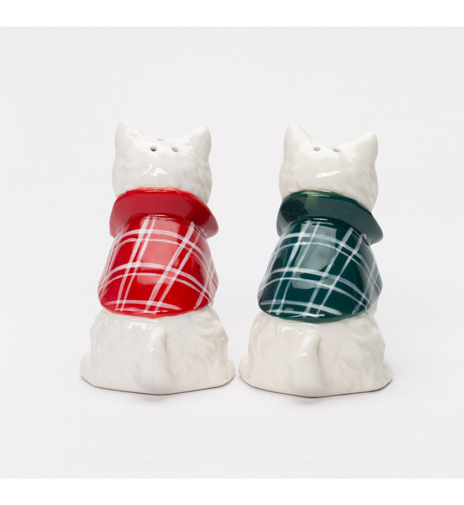 Christmas Westie Dogs with Cape Porcelain Salt and Pepper Shakers, Set of 4